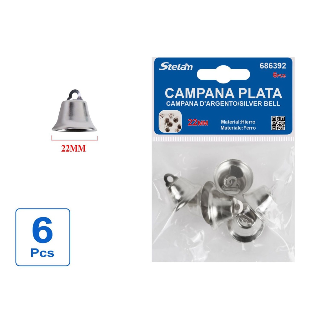 Campana plateada 22mm 6pcs para manualidades y adornos