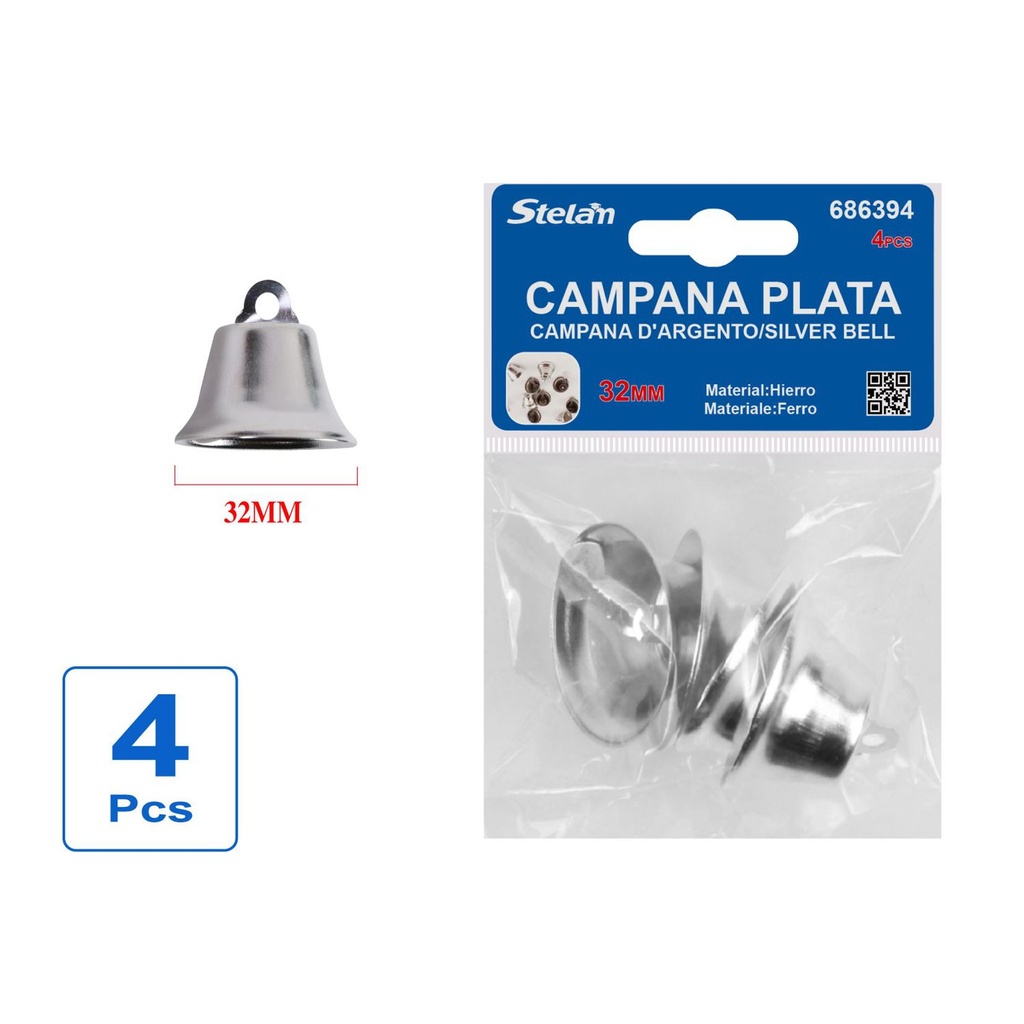 Campanas de plata 32mm 4pcs para manualidades y decoración