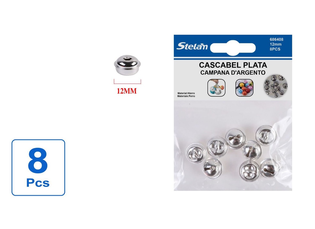 Cascabeles plateados 12mm pack de 8