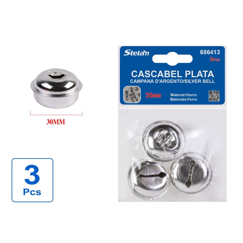 Set de 3 cascabeles plateados 30mm