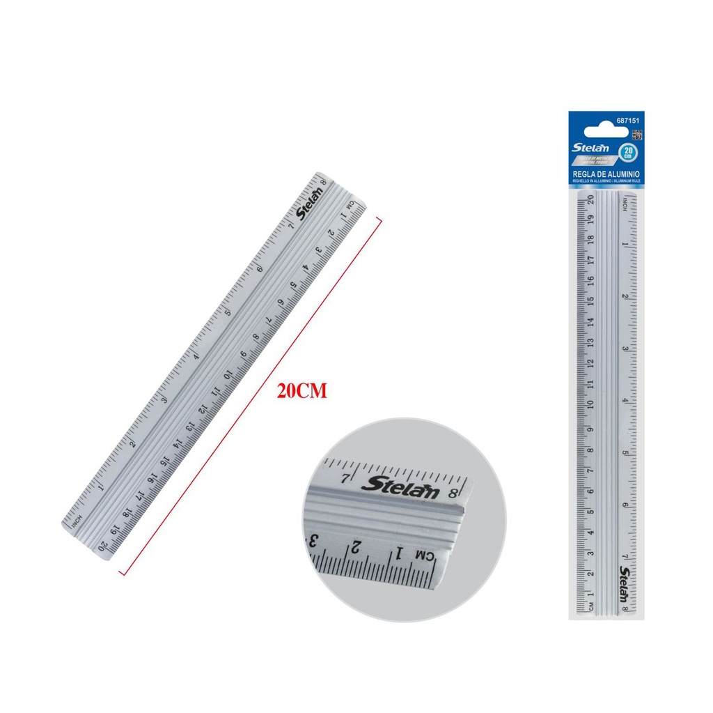 Regla de aluminio 20cm para precisión y dibujo