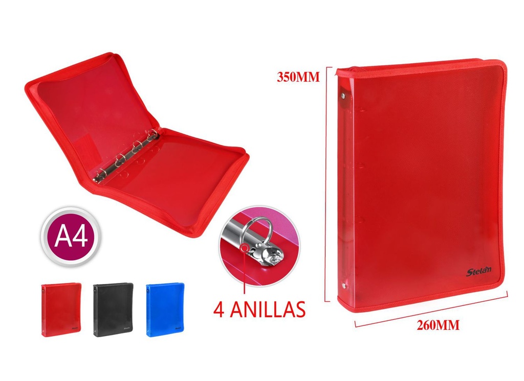 Carpeta con cremallera 4 anillas