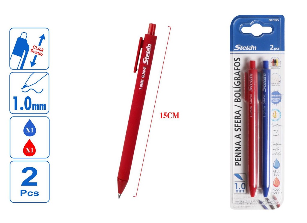 Bolígrafos de tinta de aceite 1.0mm azul y rojo para escritura