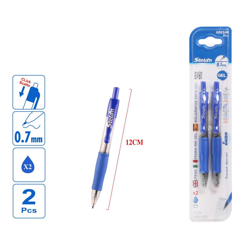 Bolígrafos gel azul 2pcs para escritura fluida