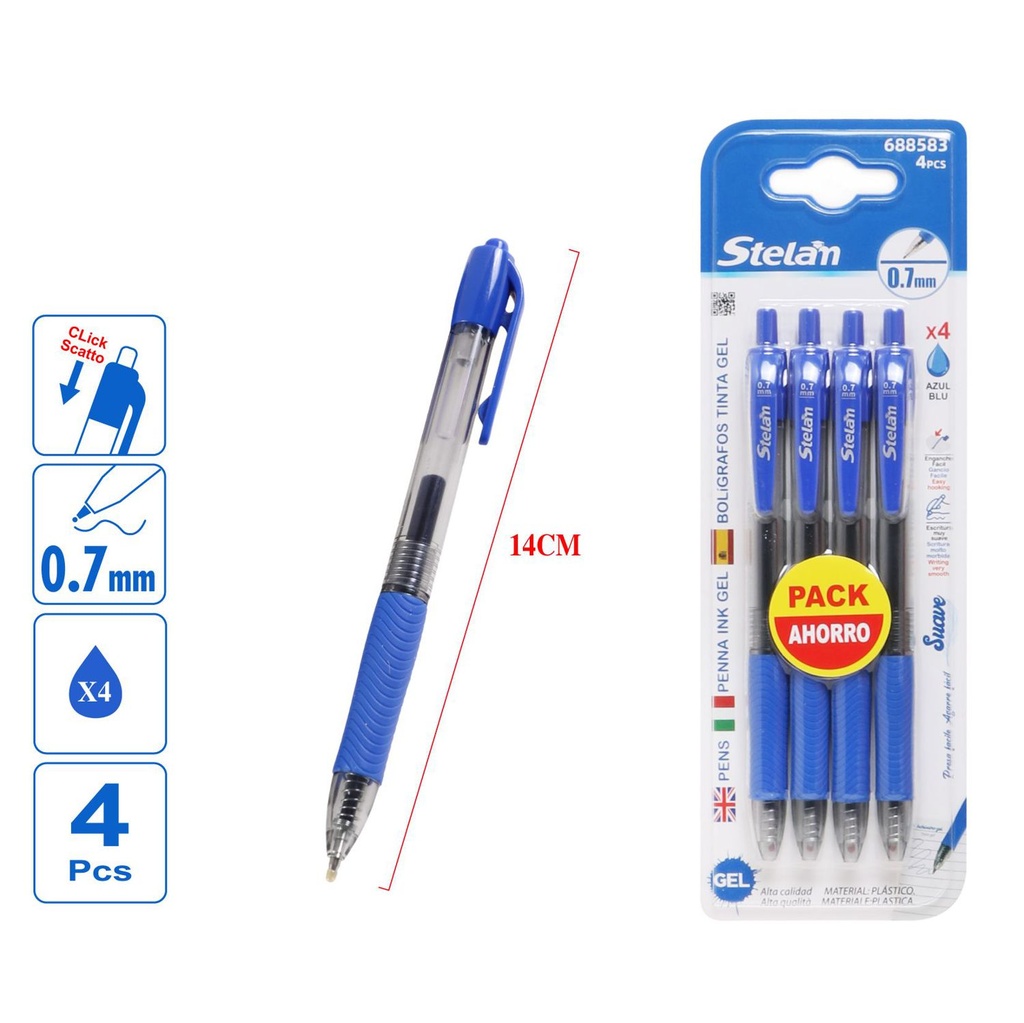 Recambios de bolígrafos tinta gel 0.7mm set 4pcs para escritura