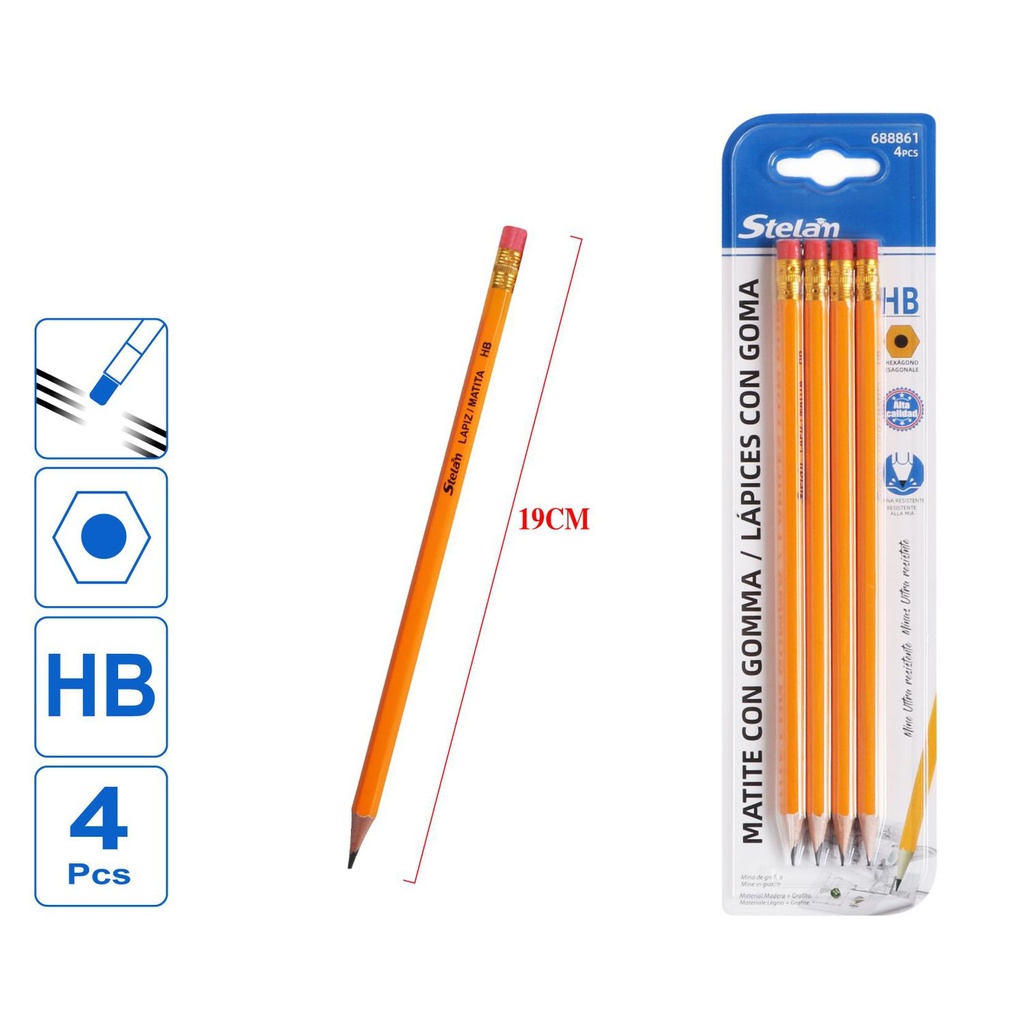 Lápices con goma HB 4pcs para escribir y dibujar