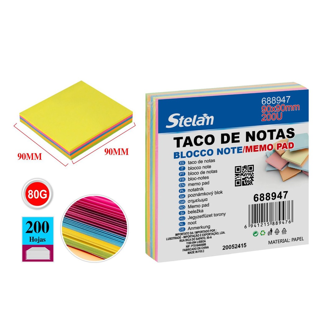 Taco de nota 80g 90x90 200 hojas sin adhesivo para oficina