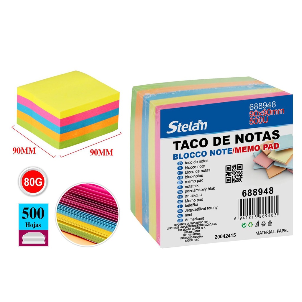 Taco de notas sin adhesivo 80g 90x90mm 500 hojas para oficina