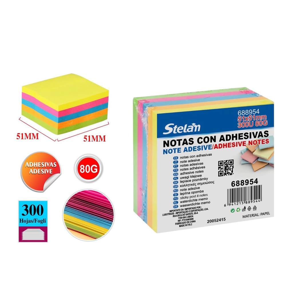 Notas adhesivas fluorescentes 51x51mm 300 hojas