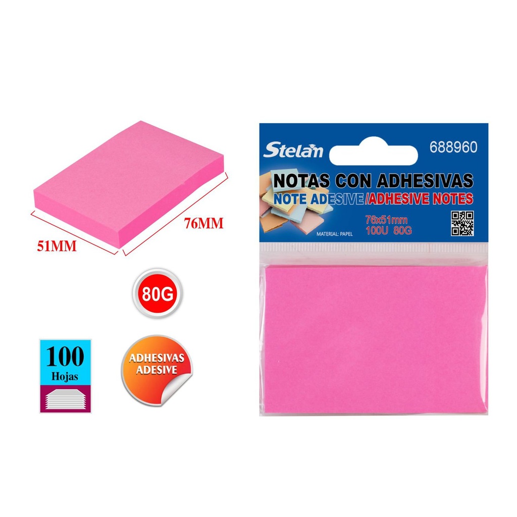 Notas adhesivas fluorescentes rosa 76x51mm 100 hojas para oficina