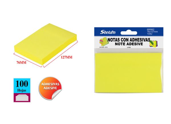 Notas adhesivas 76*127mm 100 hojas (amarillo fluorescente)