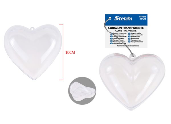 Corazón transparente de plástico 10cm para manualidades