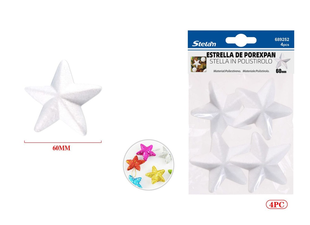 Estrellas de porexpán 60mm 4pcs para manualidades