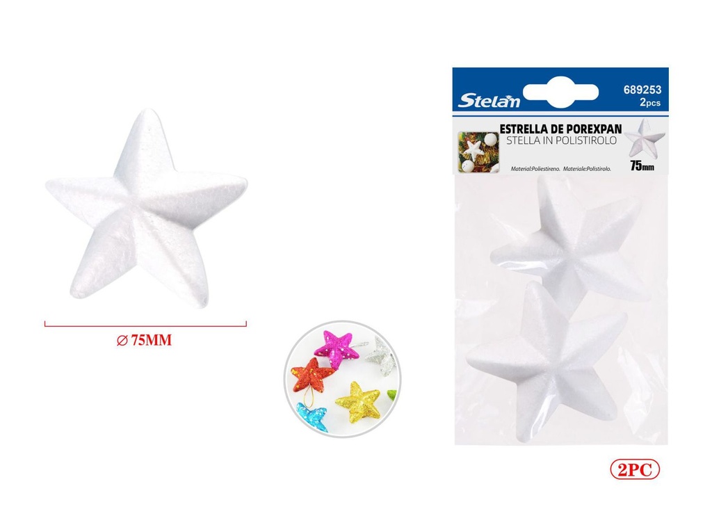 Estrella de porexpán 75mm 2pcs para manualidades