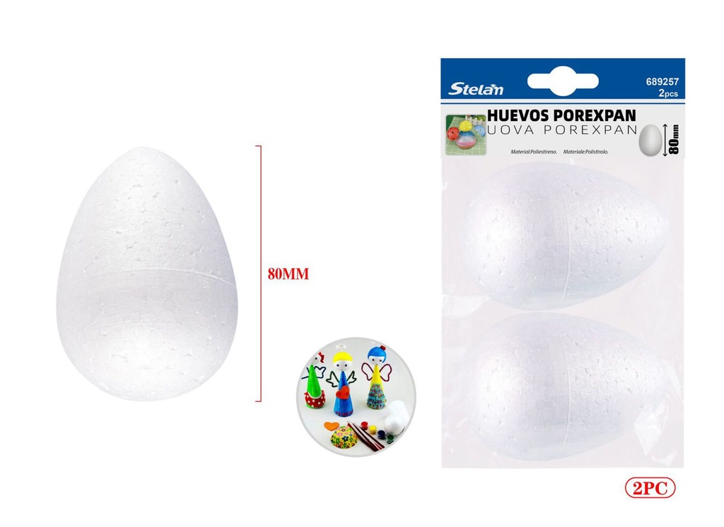 Huevos porexpán 80mm 2pcs manualidades