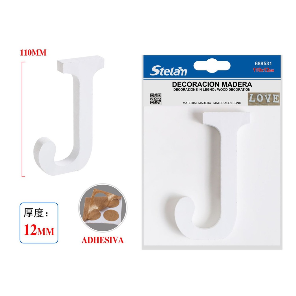 Letra decorativa de madera "J" 11cm para manualidades