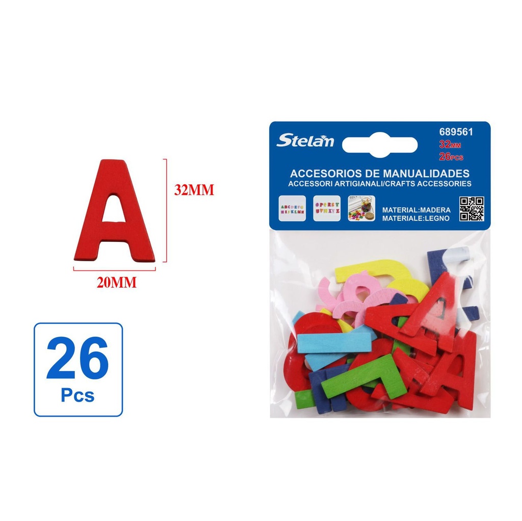 Accesorios de manualidades con letras de madera 3.2cm (26pcs)