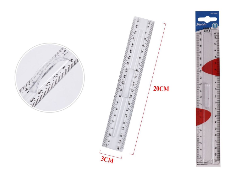 Regla de 20cm con mango para oficina y escuela