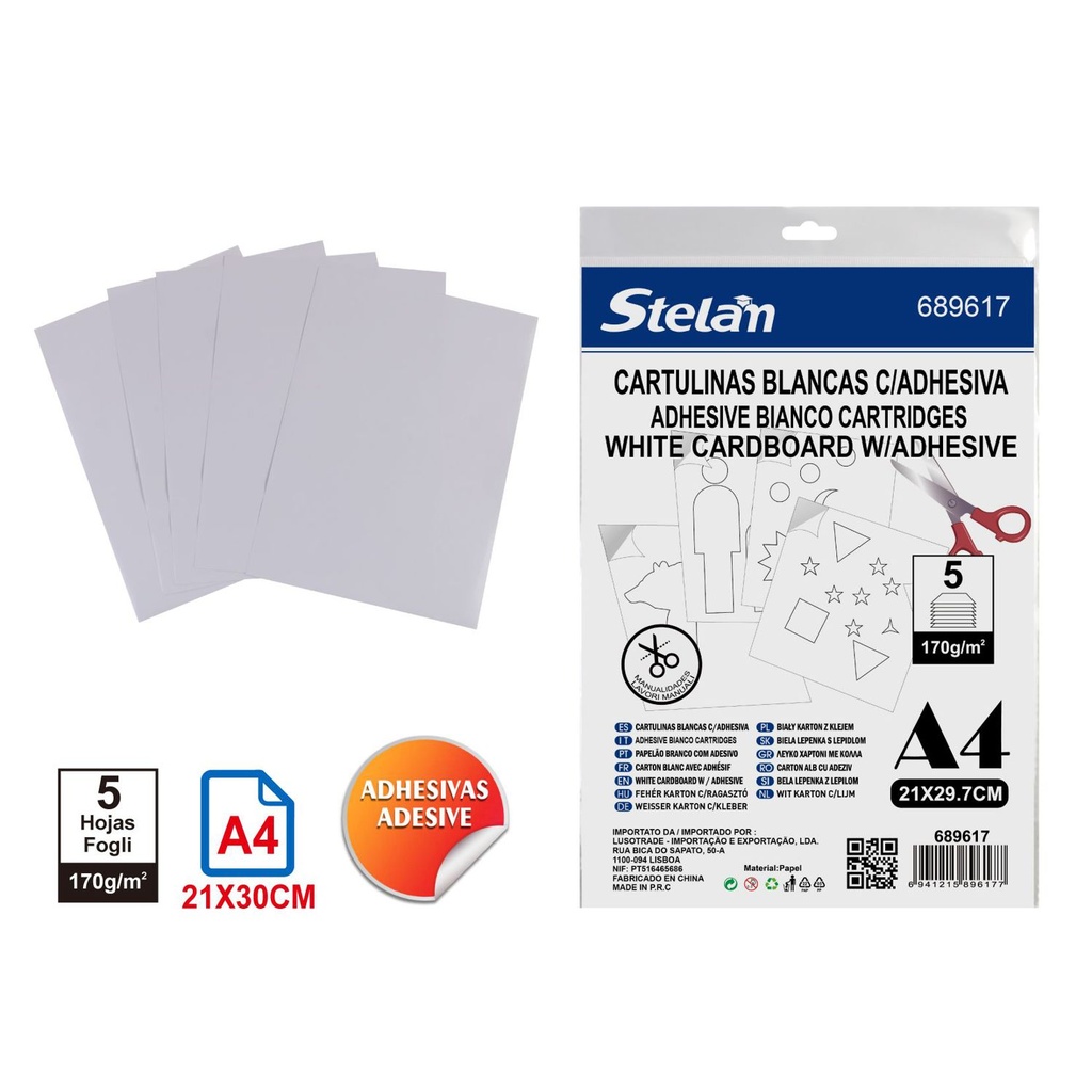 Cartulinas blancas adhesivas A4 pack 5