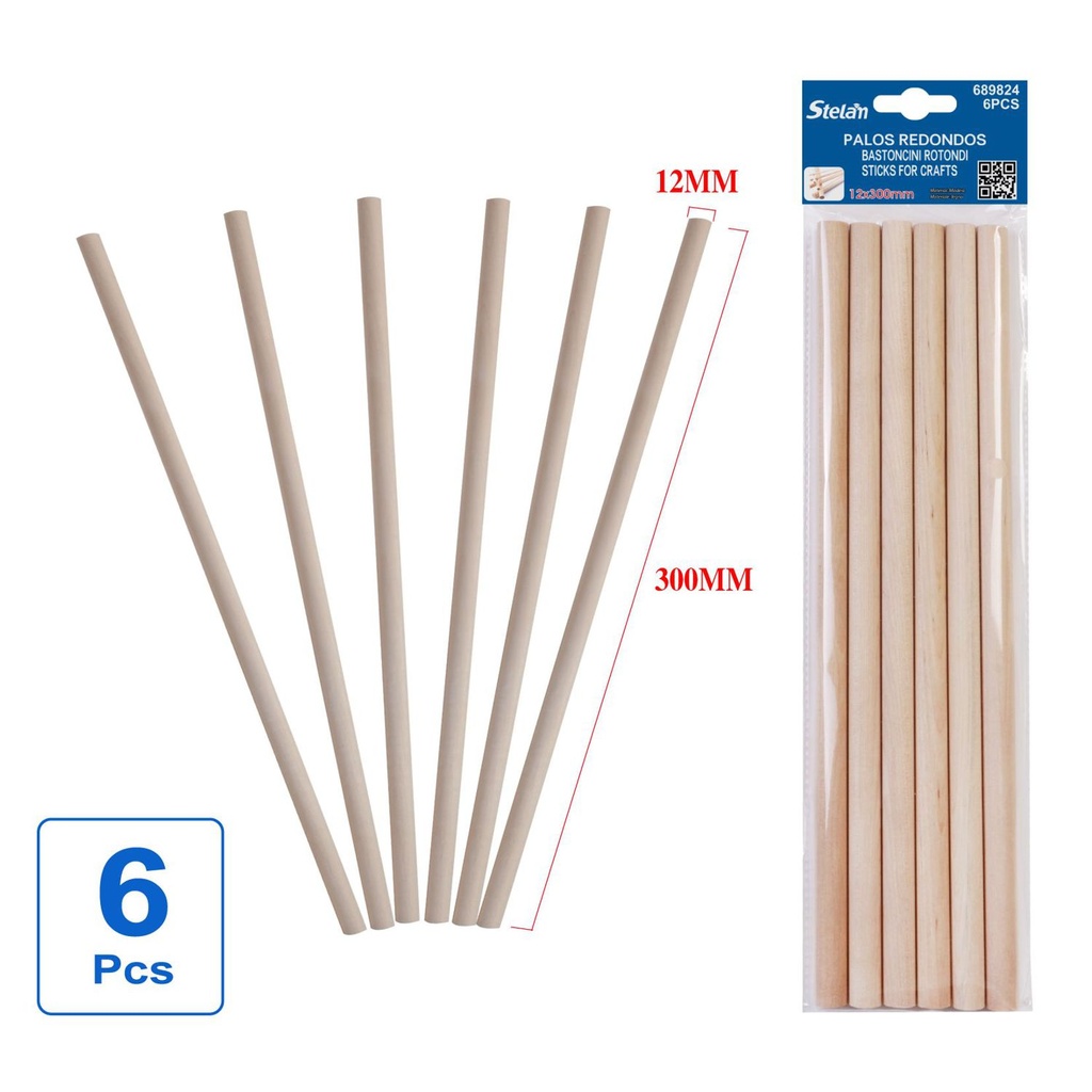 Palos redondos para manualidades 12mmx30cm 6pcs