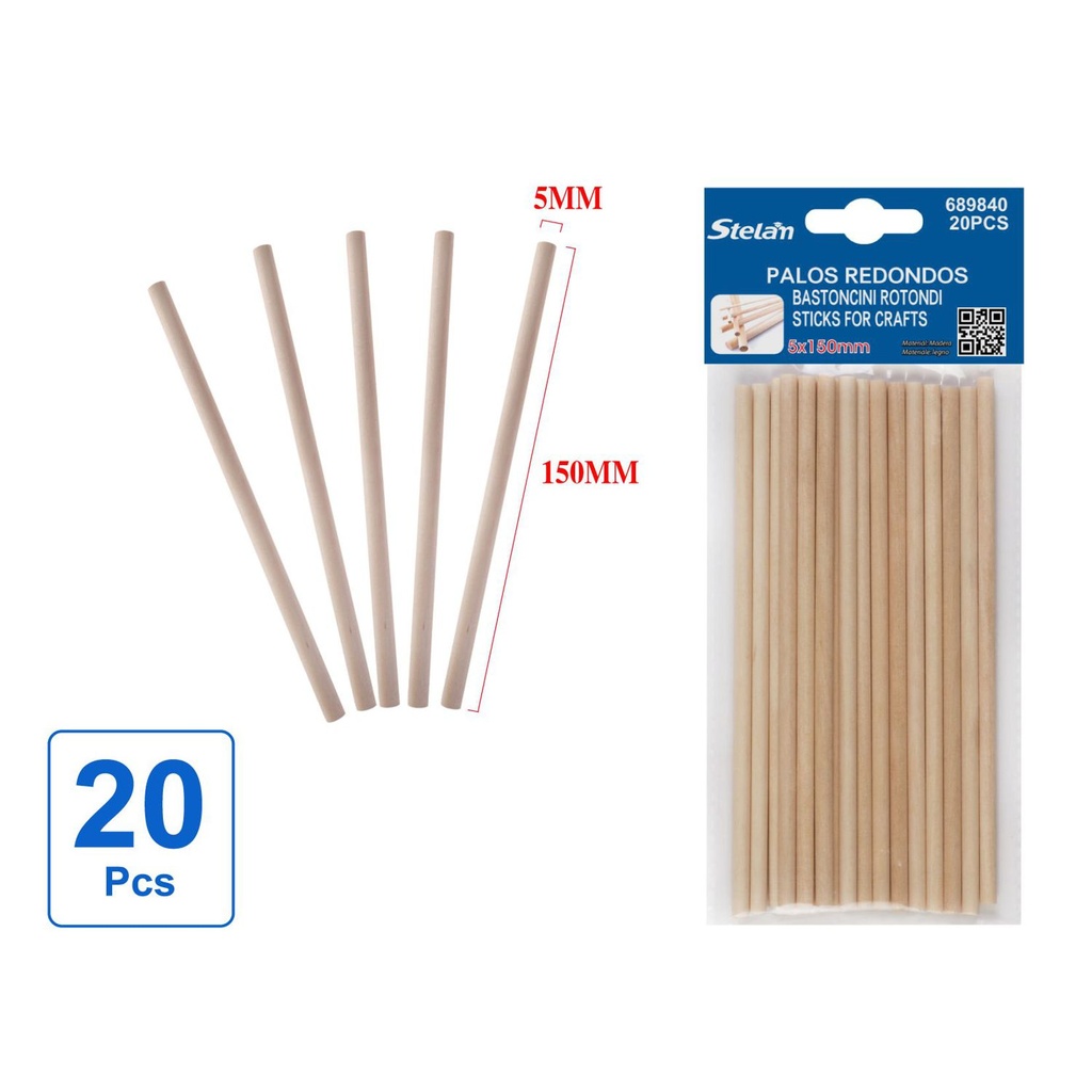 Palos redondos de madera 5x150mm 20pcs