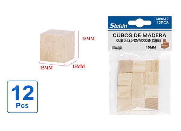 Cubos de madera 1.5cm 12pcs para manualidades y decoración