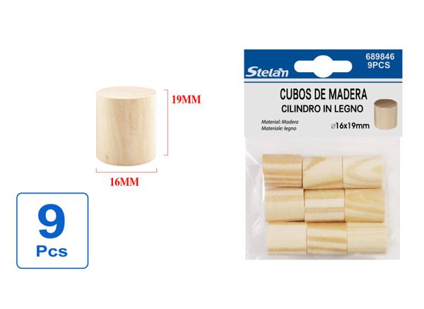 Cilindros de madera 1.6x1.9cm 9pcs para manualidades