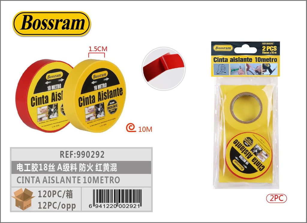 Cinta aislante 10m para electricidad