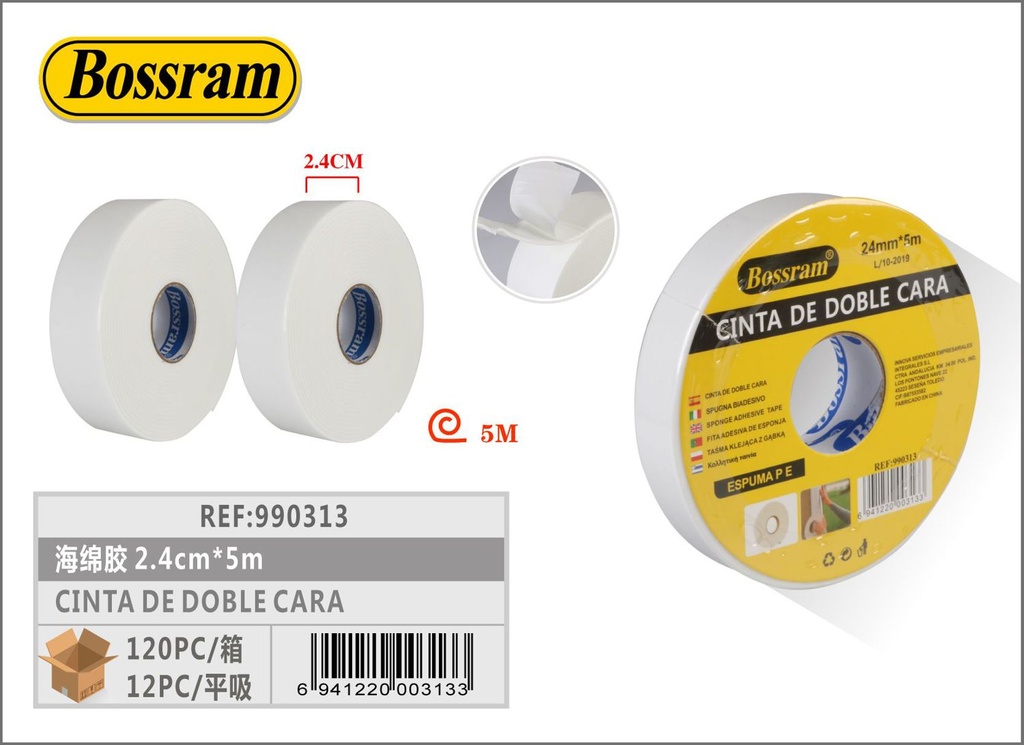 Cinta de doble cara 2.4cmx5m para adhesivos