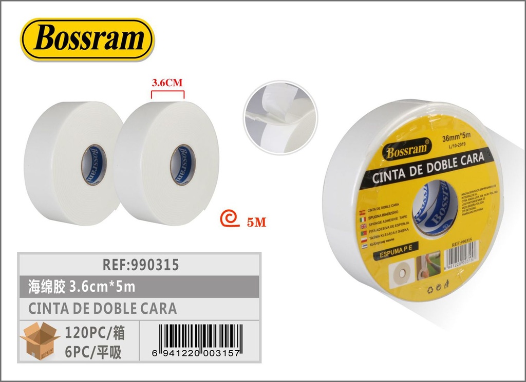 Cinta de doble cara 3.6cmx5m para adhesivos