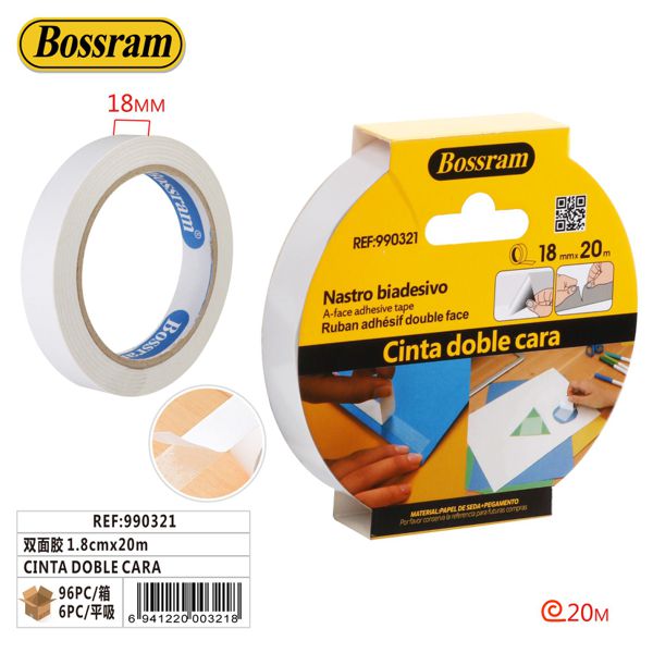 Cinta adhesiva doble cara 1.8cm x 20m para manualidades y reparaciones