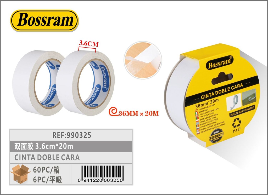 Cinta adhesiva de doble cara 3.6cmx20m para manualidades