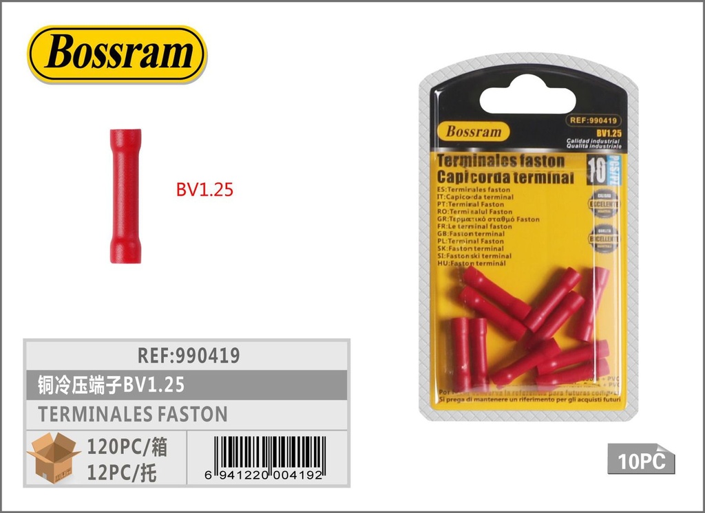 Terminales Faston BV1.25 10pcs para conexiones eléctricas