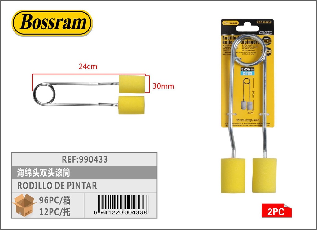 Rodillo de pintar con esponja de doble cabezal para decoración