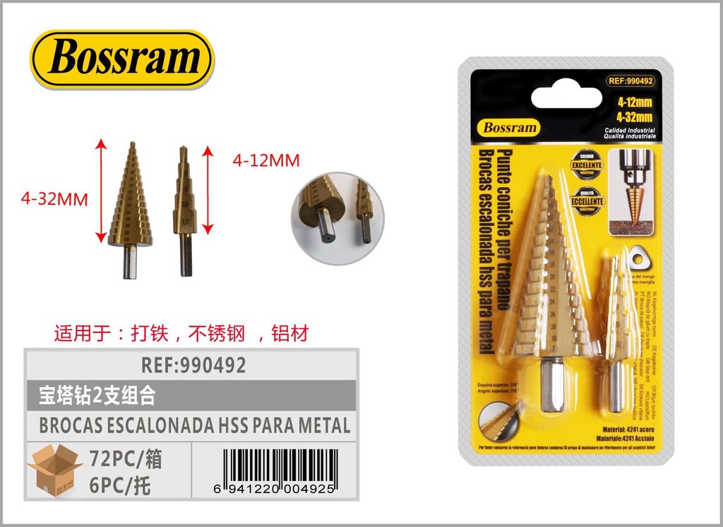 Brocas escalonadas HSS para metal 4-12mm y 4-32mm