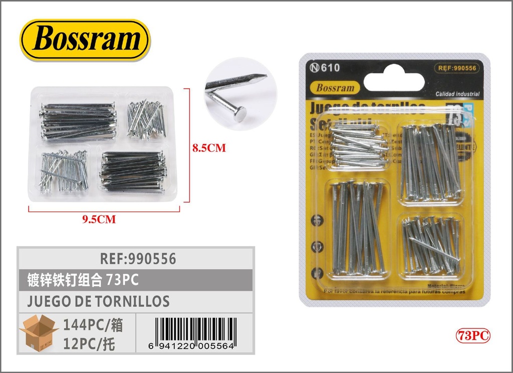 Conjunto de tornillos galvanizados 73pcs para montaje