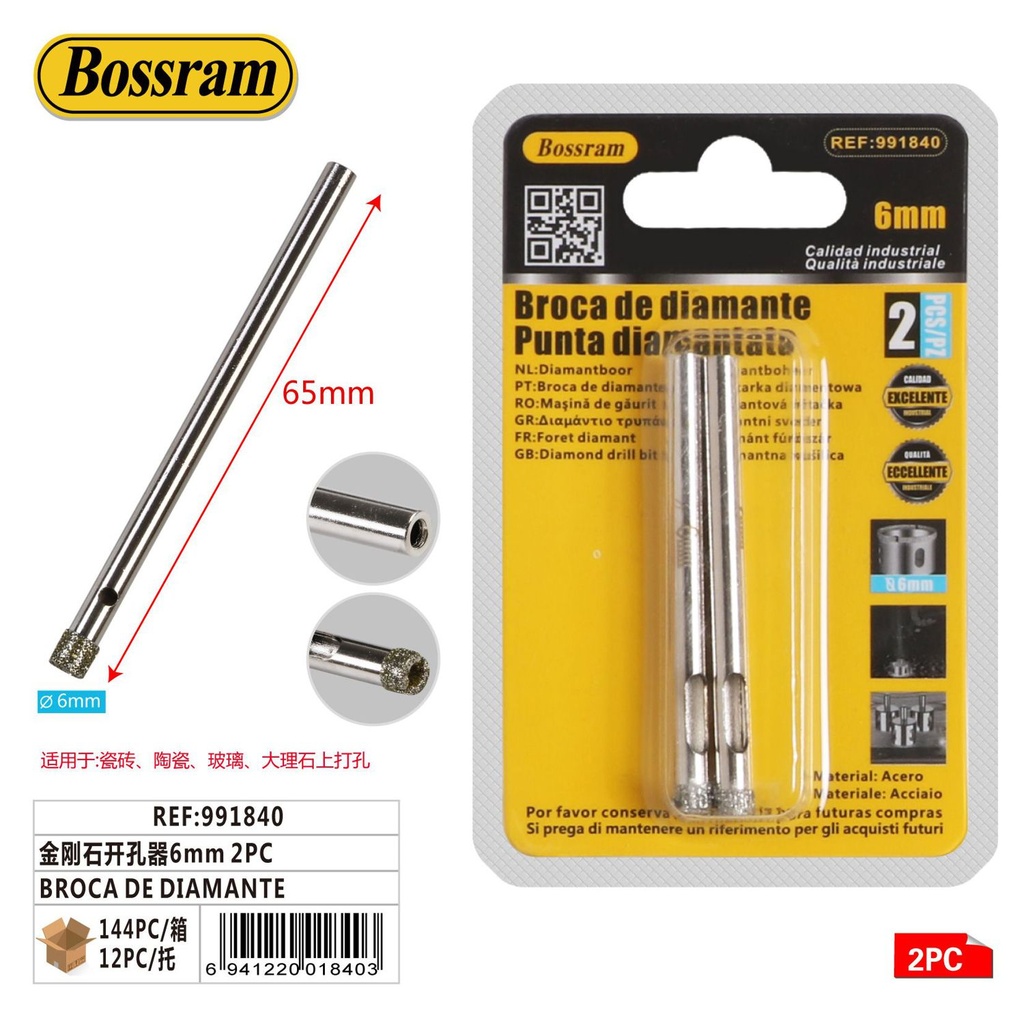 Broca de diamante para perforación 6mm 2pcs