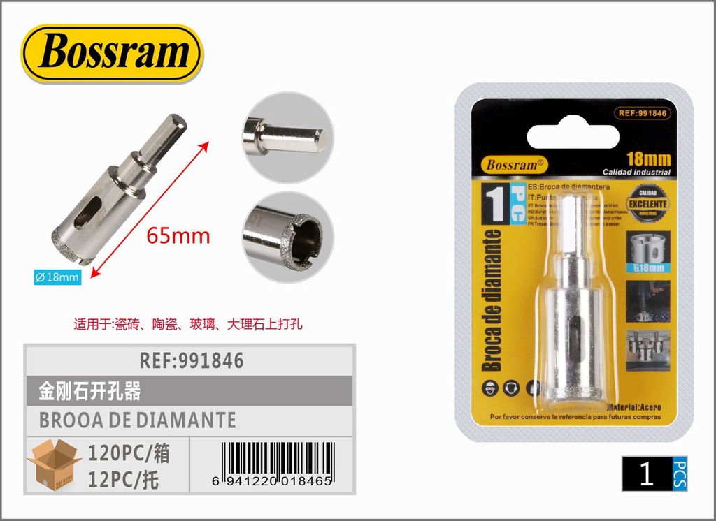 Broca de diamante 18mm para perforación