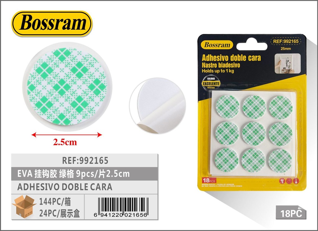 Adhesivo doble cara EVA verde 2.5cm 9pcs para bricolaje