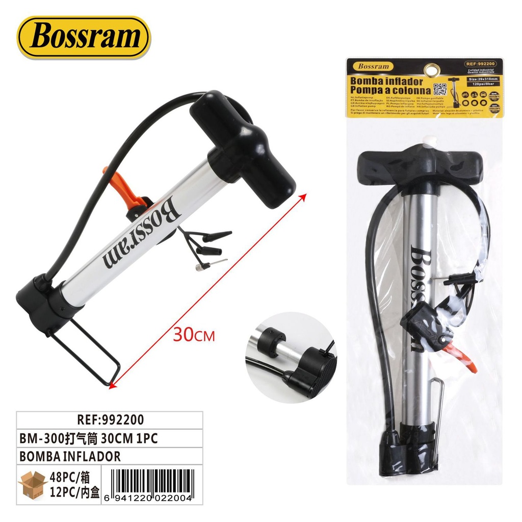 Bomba inflador BM-300 30cm 1pc para bicicletas y coches