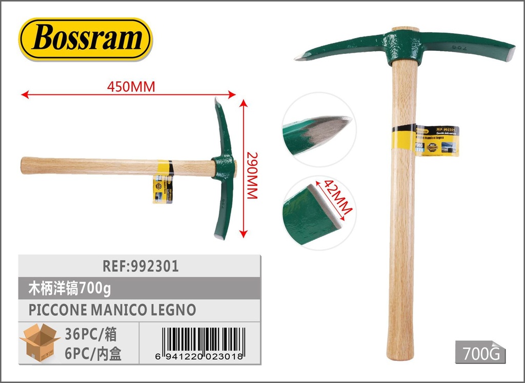 Pico ancho con mango 700g para herramientas de jardín
