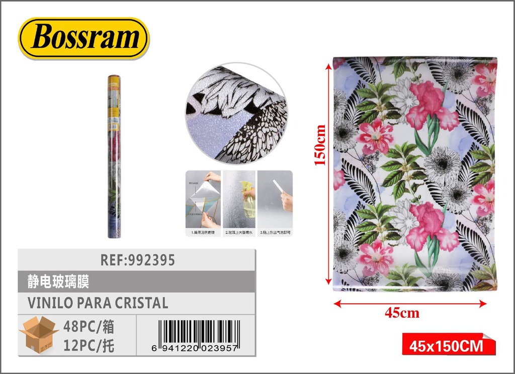 Vinilo para cristal estático 45cm x 1.5m para ventanas y decoración