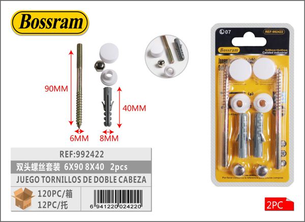 Juego de tornillos de doble cabeza 6x90mm + 8x40mm 2pcs para fijación