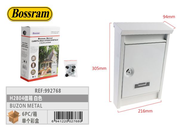 Buzón de metal blanco H2804 para correo