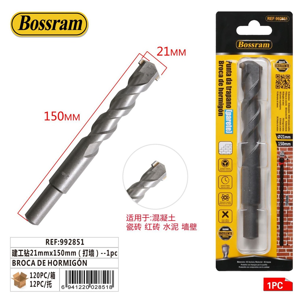 Broca de hormigón 21mm x 150mm para perforación