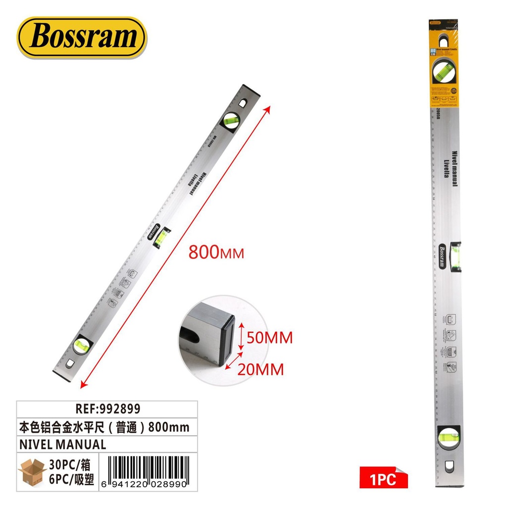 Nivel manual de aluminio 800mm para mediciones precisas