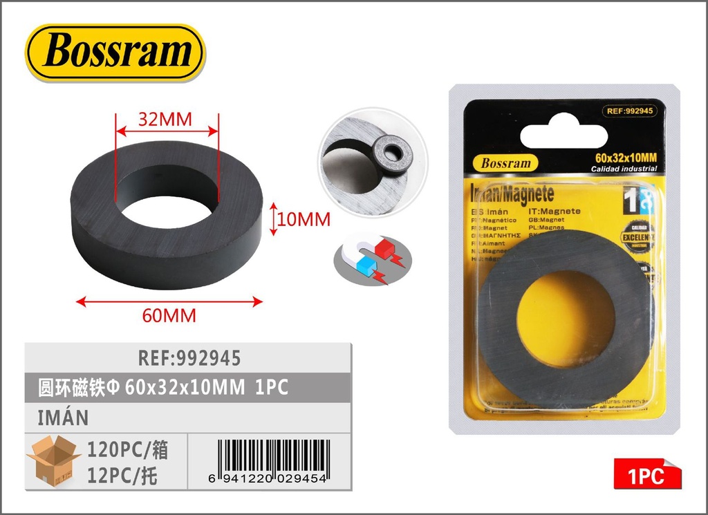 Imán circular Φ60x32x10mm