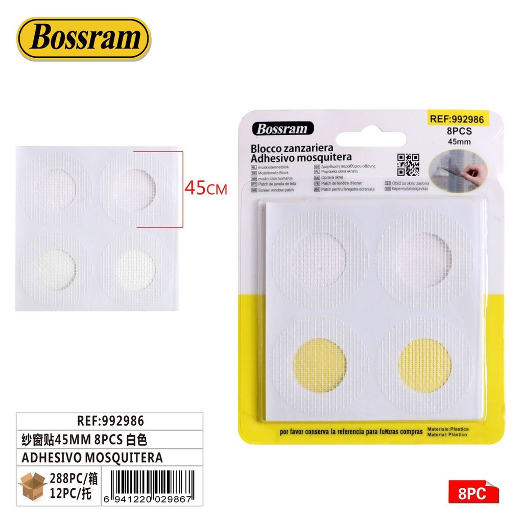 Adhesivo mosquitera blanco 45mm 8pcs para protección