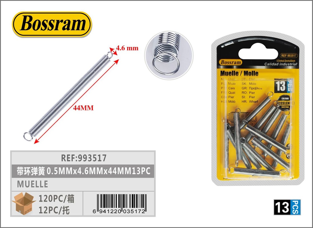 Muelle con anillo 0.5mmx4.6mmx44mm 13pcs para bricolaje