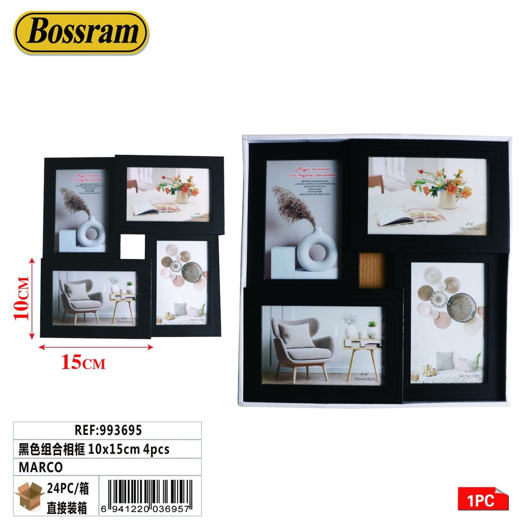 Marco de foto negro set 4pcs 10x15cm para decoración